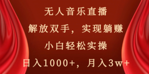 无人音乐直播，解放双手，实现躺赚，小白轻松实操，日入1000+，月入3w+-湖南汶篮网络科技有限公司