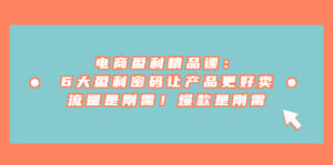 电商 盈利精品课：6大盈利 密码让产品更好卖，流量是刚需！爆款是刚需-湖南汶篮网络科技有限公司