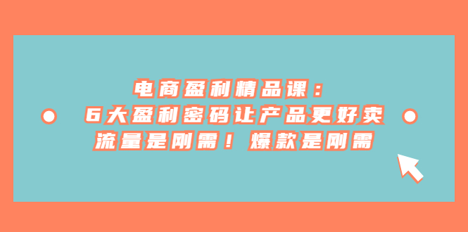 电商 盈利精品课：6大盈利 密码让产品更好卖，流量是刚需！爆款是刚需-湖南汶篮网络科技有限公司