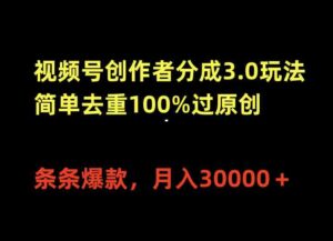 （10002期）视频号创作者分成3.0玩法，简单去重100%过原创，条条爆款，月入30000＋-湖南汶篮网络科技有限公司