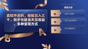 卖软件资料，轻松日入三千，新手也能当天见收益，多种变现方式-湖南汶篮网络科技有限公司