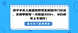 快手半无人直播荒野求生刺激冷门玩法，实测单账号一天收益300+，小白也…-湖南汶篮网络科技有限公司